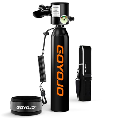 GOYOJO Mini Scuba Tank, Portable Diving Lung Air Tank with DOT Certified, Refillable Emergency Backup Pony Bottle for Snorkeling, Underwater Breathing, Training - color: 0.5L Obsidian Orange
