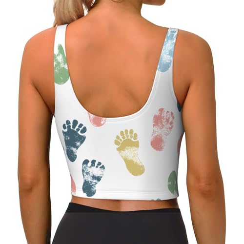 Display of Footprints Printed Women's Sports Tank top with Removable Chest Pads for Fitness