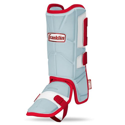 Franklin Sports Baseball + Softball Leg Guard - PRT Series Adult - Protective Leg + Ankle Guard + Toe Plate - One Size - color: Carolina Blue/Red, size: Adult