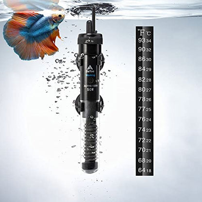 Aquarium Heater Adjustable 50W Submersible Fish Tank Heater with Electronic Chip Thermostat Suitable for Marine Saltwater and Freshwater - size: 50Watt