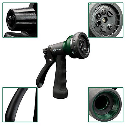 AUTOMAN-Garden-Hose-Nozzle, ABS Water Spray Nozzle with 7 Adjustable Watering Patterns, Slip Resistant for Watering Plants, Lawn& Garden, Washing Cars, Cleaning, Showering Pets & Outdoor Fun. - color: Dark Green
