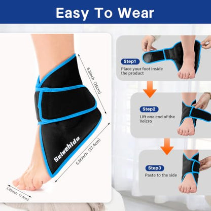 Ankle Ice Pack Wrap, Gel Hot Cold Compress for Heel Swelling Pain Relief - color: Black, size: Standard