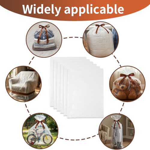 6 Pack 40x60 in Extra Large Clear Plastic Bags, Large Plastic Storage Bags for Furniture Cover & Moving Protection for Luggage, Suitcase, Furniture, Chair (Include 6 Ties)