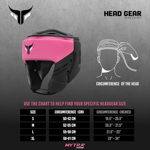 Mytra Fusion Boxing Headgear - Sparring Gear with Adjustable Strap MMA, Muay Thai, Kickboxing, Martial Arts, Karate, Head Gear - color: Black/Pink, size: X-Large
