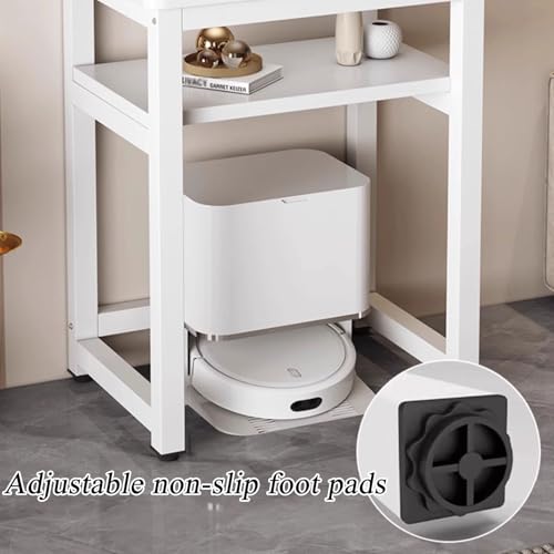 Robot Vacuum Cleaner Storage Rack,Robot Vacuum Stand Rack - 2-in-1 Storage Cabinet for Floor & Fish Tank, Home & Kitchen Organizer, Sleek White & Black Design, 80cm/31.4in, Space-Saving Clea