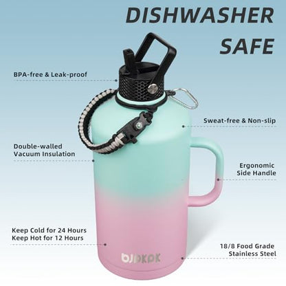 BJPKPK 128oz Insulated Water Bottle with Straw Lid, 1 Gallon Water Jug - color: Marshmallow, style: 128oz-Side Handle