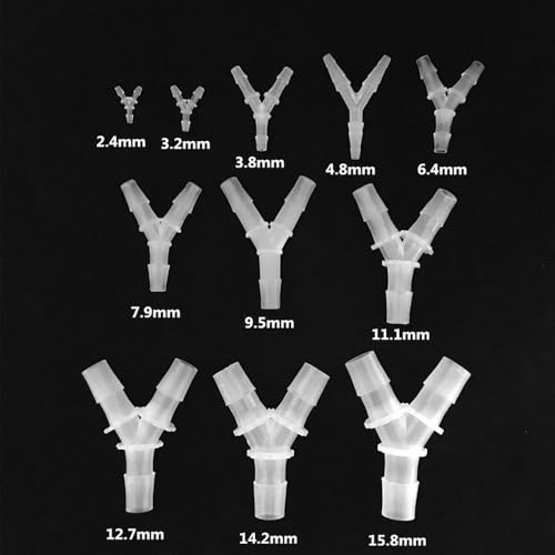 Aquarium Y-Tee Connector 10-Pack 2.4-15.8mm PP Hose Fittings for Fish Tank Systems(10Pcs 4.8mm)