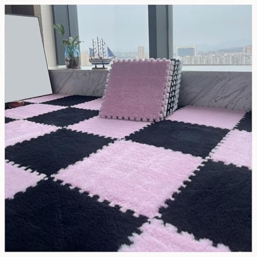 Generic 24Pcs Plush Foam Floor Mat Square Interlocking Carpet Tiles 12X12 Inch Puzzle Piece Carpet Squares Thick Fluffy Foam Floor Tiles Rug For Parlor Bedroom Pink + Black - color: Pink + Black