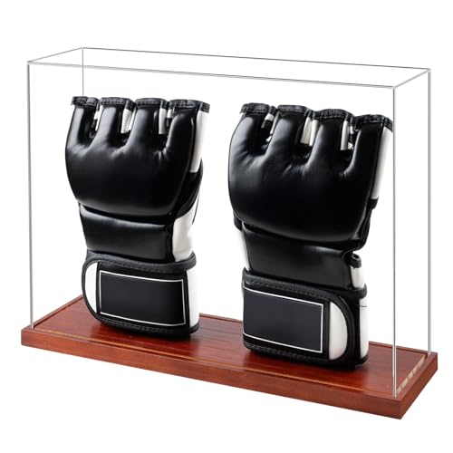MMA Glove Display Case, No-Assembly Clear Acrylic Showcase with Wood Base - style: MMA 2 Glove Holder