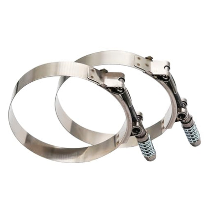4.5" T Bolt Hose Clamp Spring Loaded Stainless Steel - Working Range 121-129mm for 4.5" I.D. Hose with 3mm - 6mm Wall Thickness, Auto-adjusting maintain Constant Clamping Force (121-129mm, 2 Pack) - size: 4.5" Hose Clamp 121mm - 129mm (4.76" - 5.08")