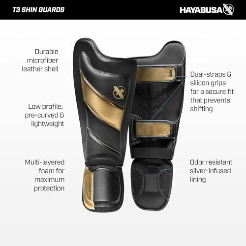 Hayabusa T3 Striking Shinguards - Men and Women | MMA Protection, Muay Thai Kickboxing, Sparring Pads, Martial Arts Gear, Adjustable Straps, Impact Padding, Elastic Fit - color: White/Black, size: Medium