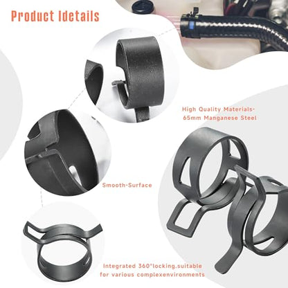 24Pcs 0.91" (23mm) Spring Band Hose Clamps, Black | Constant Tension, Fuel Line Compatible, Silicone Vacuum Hose Steel Clamp, Low Pressure Air Clip, For Automobiles
