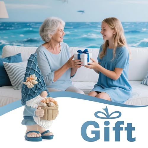 Beach Gnomes Statues,Ocean Gnomes,Nautical Themes Decoration,Beach, Gnome Holding a Bucket - color: Conch