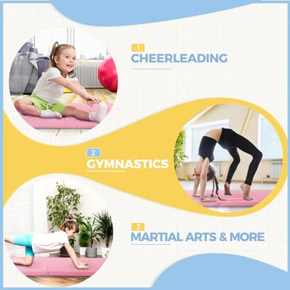 Outroad 6/8/10' Foldable Gymnastics Gym Exercise Aerobics Mat, PU Leather Tumbling Mat with Hook & Loop Fastener for Stretching Yoga Cheerleading Martial Arts - Versatile Fitness Mat for Home Workout - color: Pink 4 folding mat 8' x 2' x 2"