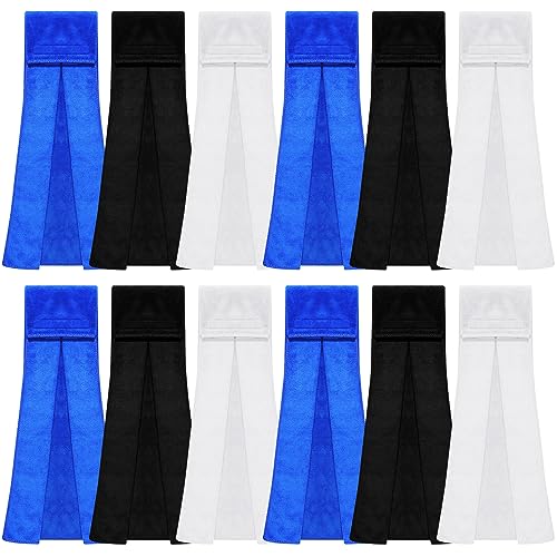 12 Pcs Football Field Towel Closed Loop Accessories Cotton Sports Sweat Towel with Hook and Loop Fastener for Football, Golf, Gym - color: Black, White, Blue