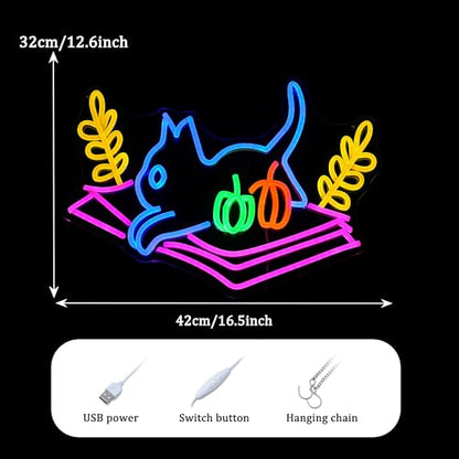 Cat Book Neon Sign Cat Learning LED Light Up Sign Cartoon Animal Neon Light Dimmable Read Books Neon Light Sign for Bookstore Bedroom Store Wedding Classroom decor - style: Yoyo Cat