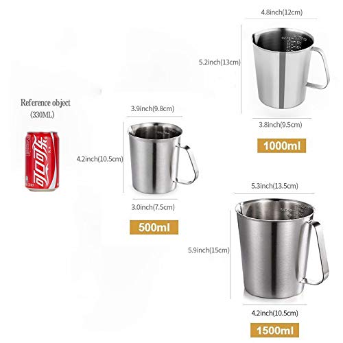 SUS304 Stainless Steel Measuring Cup Pitcher, 16oz/2Cup/500mL Metal Measuring Cup with Precision Engraved Markings for Kitchen Baking, Frothing, Liquid, Coffee, Milk - size: 500ML