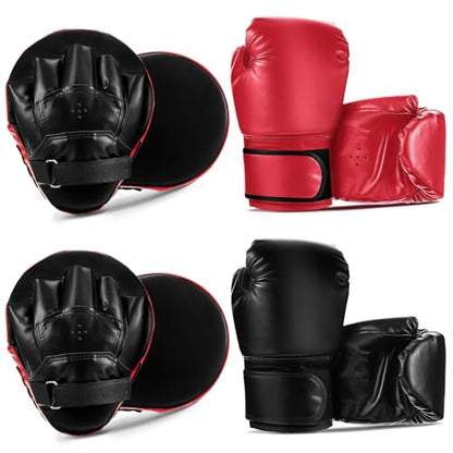 Foilswirl 2 Pairs Boxing Gloves and Punching Mitts Set - color: Red & Black