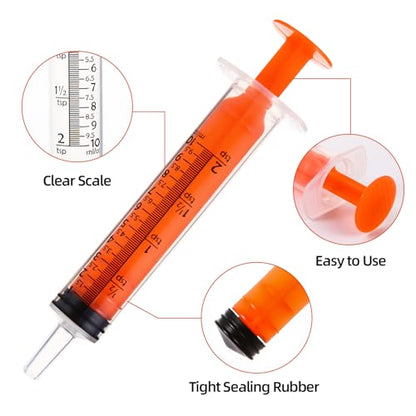 40pcs 10ml Syringes with Caps for Industry Lab Pet Feeding (Orange)