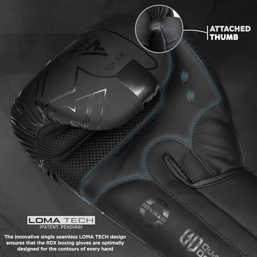 RDX Boxing Gloves, Pro Training Sparring, Maya Hide Leather, Muay Thai MMA Kickboxing, Men Women Adult, Heavy Punching Bag Focus Mitts Pads Workout, Ventilated Palm, Multi Layered, 8 10 12 14 16 18 Oz - color: BLACK, size: 18 OZ