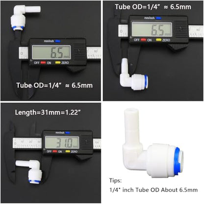 1/4" Push-Fit Fittings Set for RO Water Purifier, 5 Pcs | Globe valve, tee, elbow & straight quick-connect set for reverse osmosis RODI water filters & purification systems. - style: 1/4 inch quick connect straight elbow three-way ball valve collection