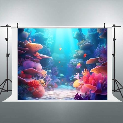 Under The Sea Backdrop 10x8ft Underwater Ocean Seabed Photo Backdrop Mermaid Backdrop for Girls Baby Shower Birthday Party Banner Decorations Fish Coral Deep Sea Photography Background