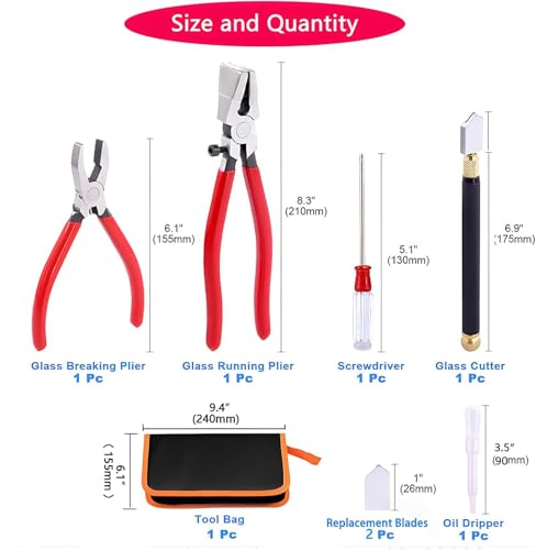 Tayfeim Glass Cutters Tools Set Glass Cutting Tool kit Glass Cutter Glass Running Pliers Breaker Grozer Pliers Stained Glass Tools with Curved Jaws Zipper Package - color: A KIT