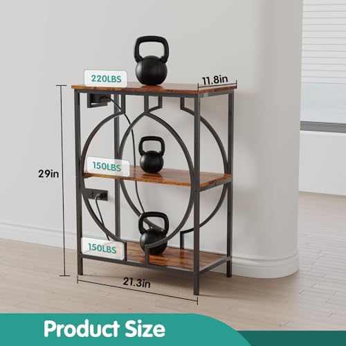 10 Gallon Aquarium Stand with Power Outlet, 3 Tier Heavy Duty Metal Fish Tank Stand with Storage, Fish Tank Table for Home Office, 21.3" x 11.8" x 29", Rustic Brown - size: 10 Gallon