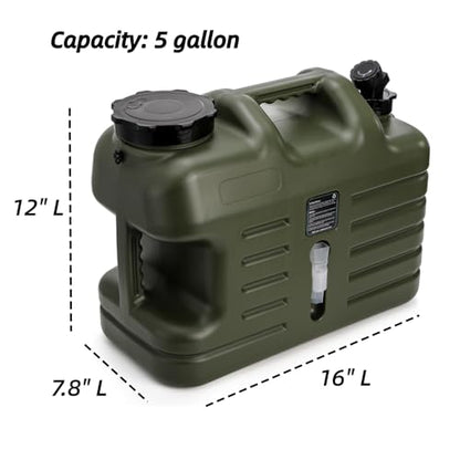 Dicunoy 5 Gallon Water Container with Spigot, Portable Water Storage Jug for Camping, Sturdy Thick Water Storage Tank, BPA Free, No Leak for Outdoor, Car, Hiking, Hurricane Supplies, Emergency