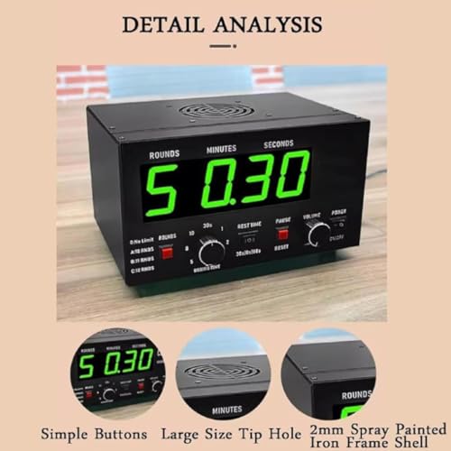 CHEFFS Professional Gym Timer with LED Display, Selectable Training Time and Cycle Repetitions, Adjustable Sound Gym Interval Timer for Muay Thai/MMA/Kickboxing(Red)