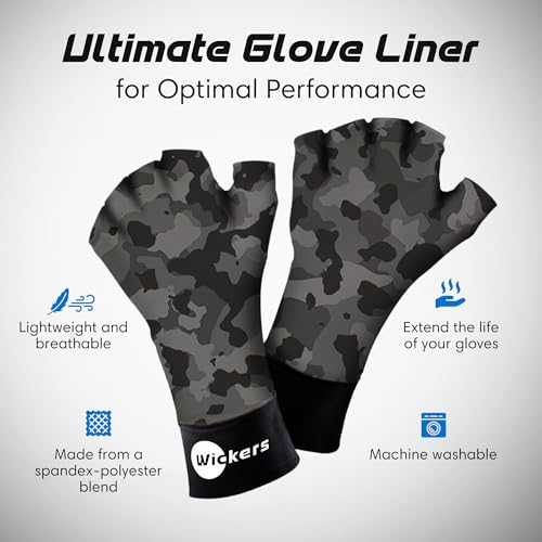 Wickers Thin Fingerless Gloves Men & Women - Lightweight Inner Boxing Gloves, Breathable Inner Glove Liners for Exercise, Gym Glove - Pair - color: Gray Camo, size: Large