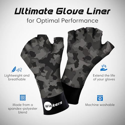 Wickers Thin Fingerless Gloves Men & Women - Lightweight Inner Boxing Gloves, Breathable Inner Glove Liners for Exercise, Gym Glove - Pair - color: Gray Camo, size: Small