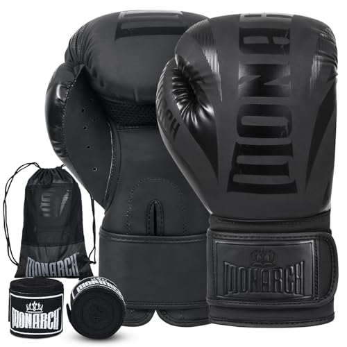 Boxing Gloves Men Women with Hand Wraps for Boxing, Muay Thai, Kickboxing, Punching Bag Workout traing and Sparing Gear Complete Boxing Kit, Size 8-16 OZ - color: Black/Black, size: 12oz