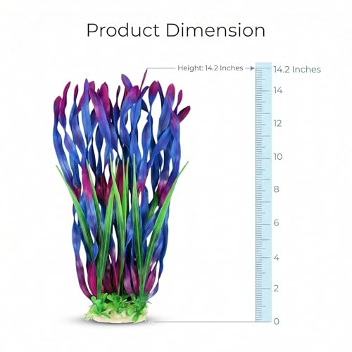 2 Pack 14.2 Inch Seaweed Purple Plastic Artificial Aquarium Plants with Ceramic Base for Indoor Aquarium - color: Purple