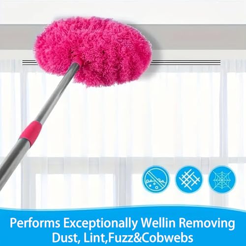 Duster Mop with Extension,Dust Mop Reusable Fan Cleaning Tool for Home, Car, Office, Blades, Windows, Glass Furniture，Rose Red
