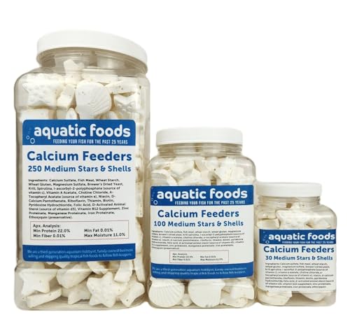 Medium Size Calcium Feeder Stars & Shells for Shrimp, Snails, Crabs, Crayfish, Hermit Crabs and All Tropical Fish…100 Count Jar - size: 100 Count (Pack of 1)