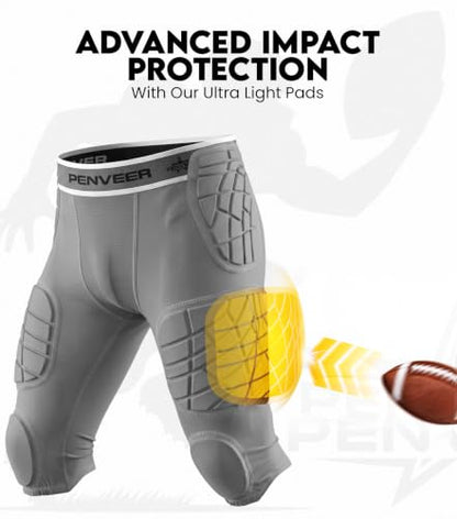 7 Pad Football Girdle Youth with Cup Pocket & Integrated Padding - color: Grey, size: Large
