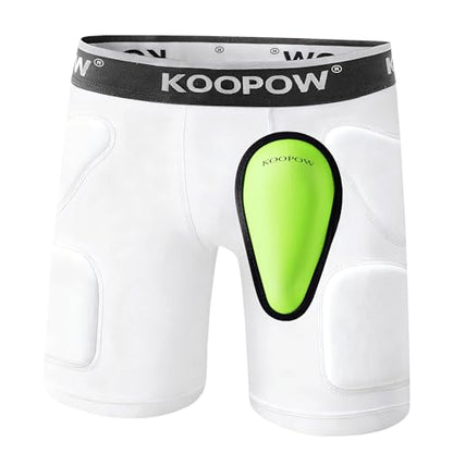 Youth Boys Padded Compression Sliding Shorts Pants With Soft Cup & Pocket - color: White-0933w, size: Large