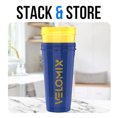 VELOMIX 2 Pack 28oz Protein Shaker Bottle for Protein Mixes, Stand Strong - color: B4) Yellow / Blue