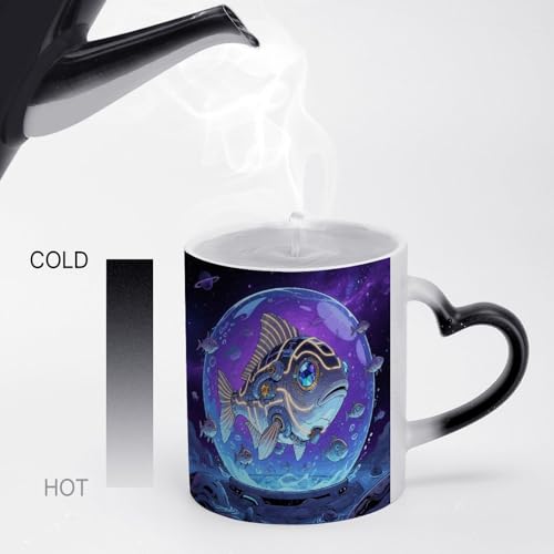 Fish Color Changing Mug Heat Sensitive Coffee Mug Magical Ceramic Coffee Cup Personalized Tea Cup Message Appears As It Heats Novelty Gift for Family Friend