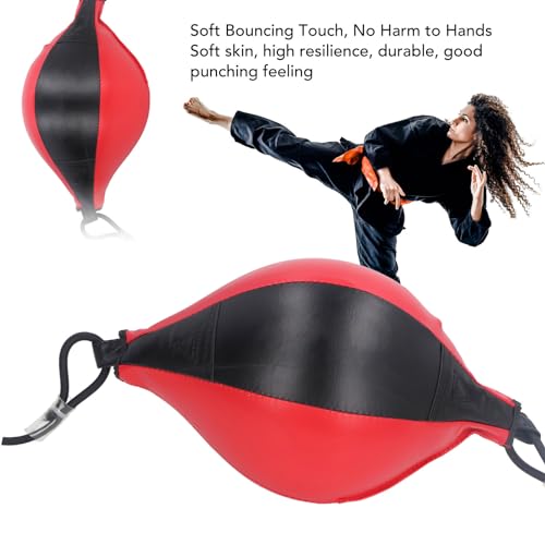 Double End Bag Boxing Ball, Robust PU Leather Improve Reflexes Fast Speed Adjustable Cord Punching Bag for Training Home Use, Red Black