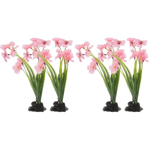 NOLITOY 4Pcs Artificial Aquarium Plants, Fish Tank Decorations Goldfish Betta Cave Accessories for Desk Top Decor (Pink) - size: 4pcs