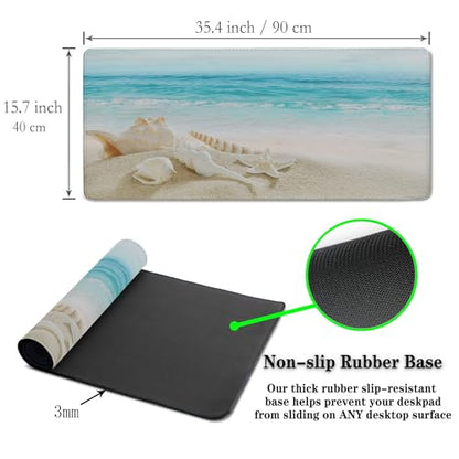Office Desk Mat Keyboard Pad, Gaming Mouse Pad Large Desk Pad, the Desk Mat Waterproof Non-Slip Rubber Base, 35.4 X 15.7 inch for Work/Game/Office/Home Seashells, Ocean Seashells Sandy Beach - color: Seashells,Ocean Sea Shells Sandy Beach