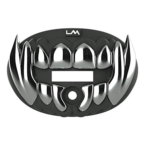 Loudmouth Football Mouth Guard for Youth & Adult - 3D Chrome Beast Silver Teeth Mouthpiece with Strap, No-Boil Braces-Friendly Sports Mouthguard (Chrome Black/Silver) - color: 3d Beast - Chrome Black/Silver