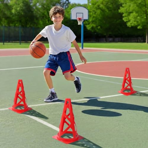 12 Pack Soccer Cones, 9 Inch Agility Cones for Soccer, Football, Basketball, Cones for Sports Training, Speed & Agility Drills, Field Marking Equipment - color: red