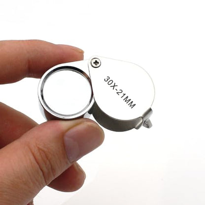 QiCheng&LYS Jeweler Pocket Loupe Magnifier, 30X Glass Lens Magnifying Glass for Jewelry, Coins, Stamps,Antiques and More (Silver)… - color: Silver