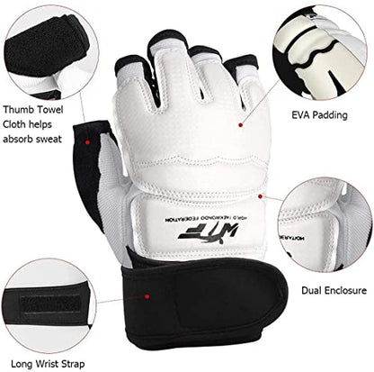 Taekwondo Karate Gloves & Sparring Gear Foot Protector Set, Boxing Sparring Foot Guard and Half-Finger Gloves for Martial Arts TKD Kung Fu Punch Bag Kickboxing MMA Training - size: Small