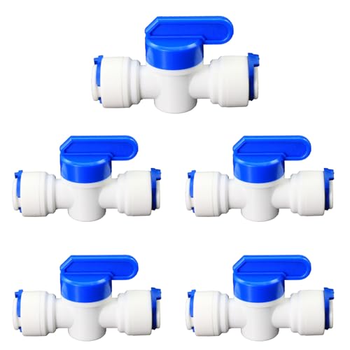 3/8" x 3/8" Push-Fit Globe Valve for RO System, 5 Pcs | Quick ball valve switch connects 3/8" to 3/8" for reverse osmosis RODI water filters & purification systems. Plastic push-fit - style: 3/8 quick connect ball valve