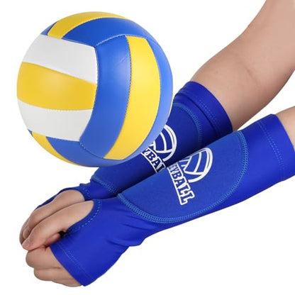 obmwang 2 Pieces Volleyball Accessories Including Volleyball Knee Pads and Volleyball Arm Sleeves with Protection Pads and Thumb Hole for Women Girls Teens Volleyball Training - color: Blue