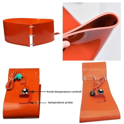 Metal Drum Pail Heater, Electric Silicone Oil Drum Heater Belt, 20-200L Honey Oil Barrel Pail Heaters, Drum Electric Heat Wrap Hot Heating Pad,Barrel Heaters with Knob/Digital Display - color: Knob, size: 200L 68.5x4.9inch (L x W) 1000W